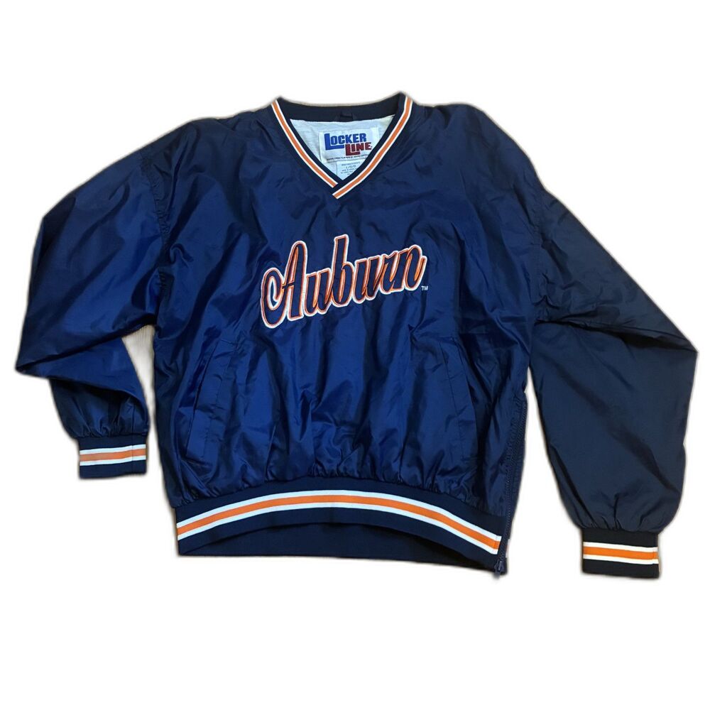 Auburn Blue Locker Line Vintage V-Neck Windbreaker Sweater L Sports Athletic FB